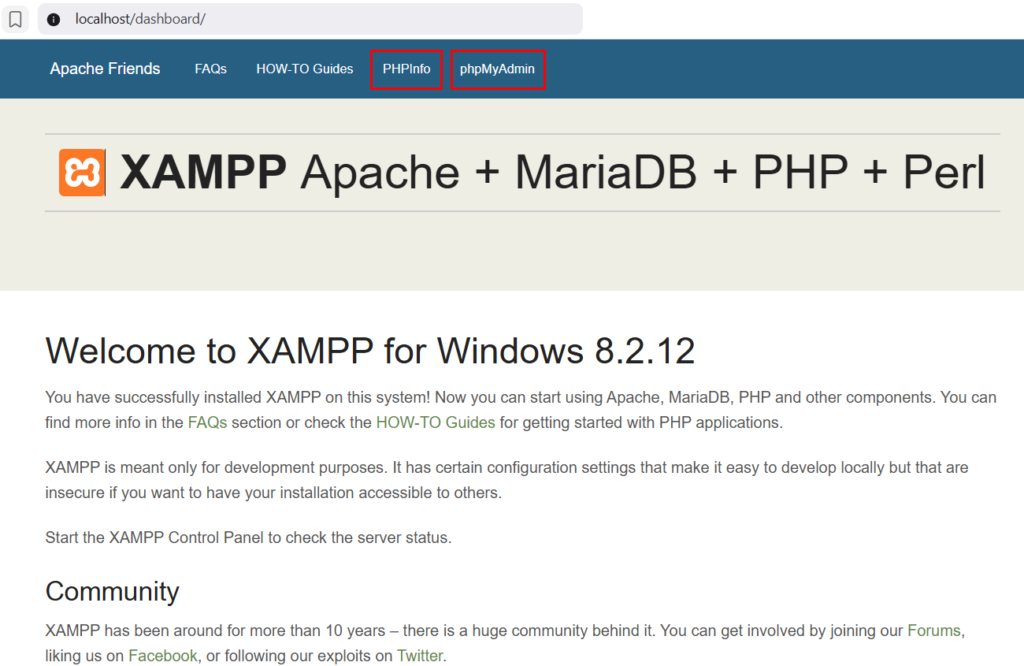Panneau xampp
