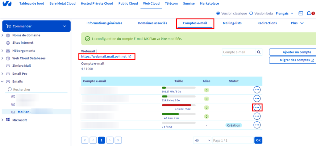 Configuration email smtp ovh